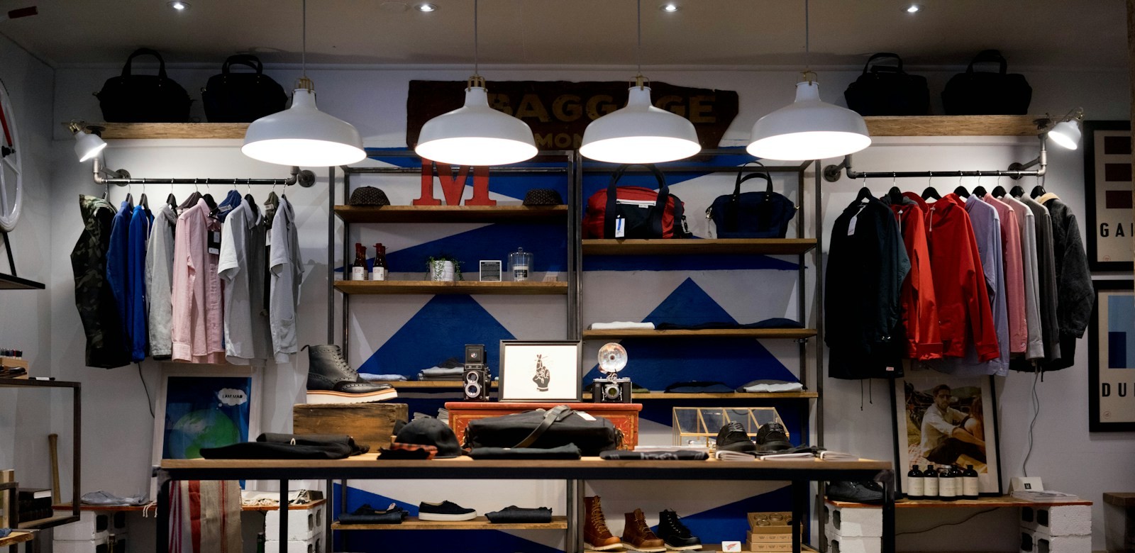 Clothing and accessories displayed in an independent retail shop